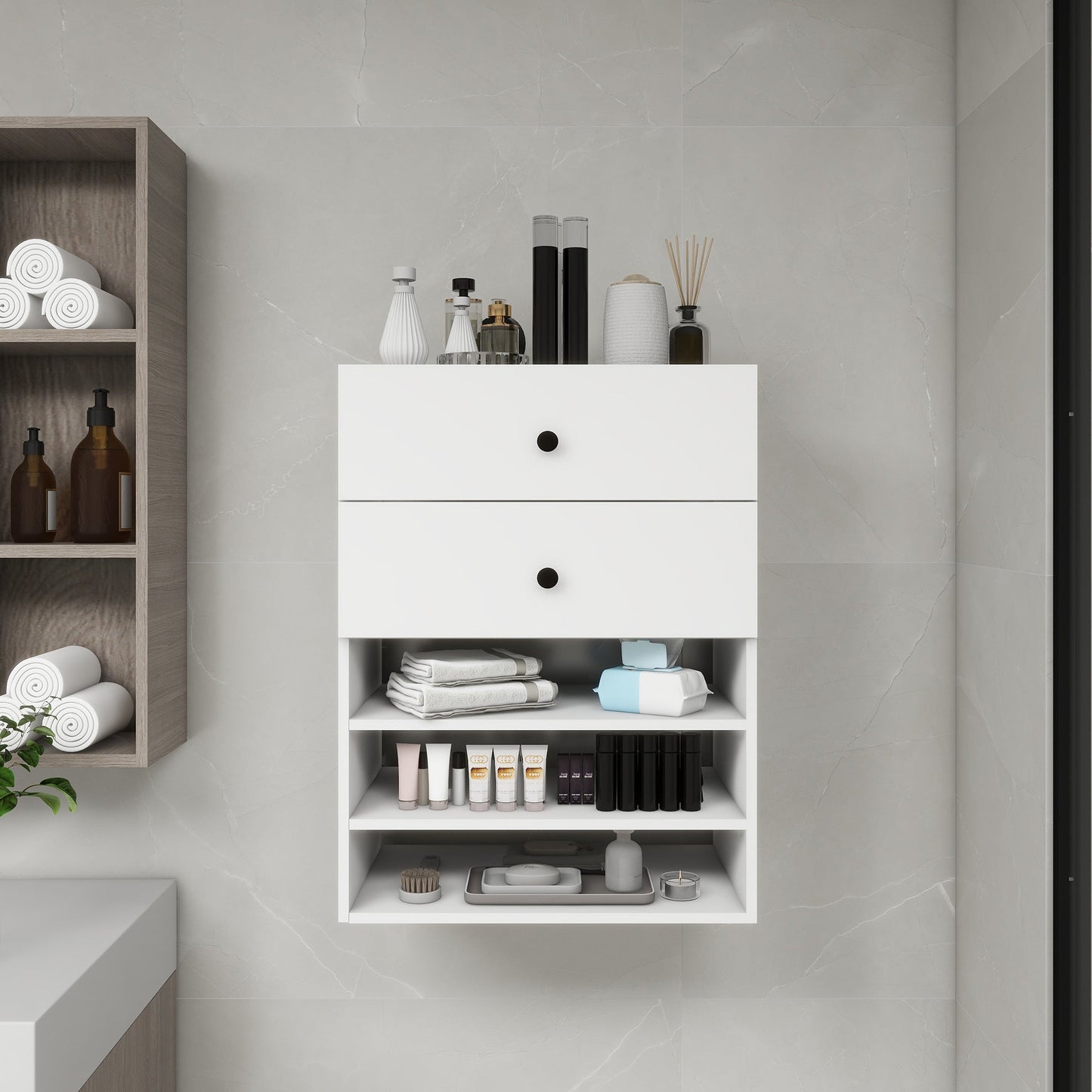C1 Modular Wall-Mounted Closet System – 2-Drawer Wooden Storage Unit (White)