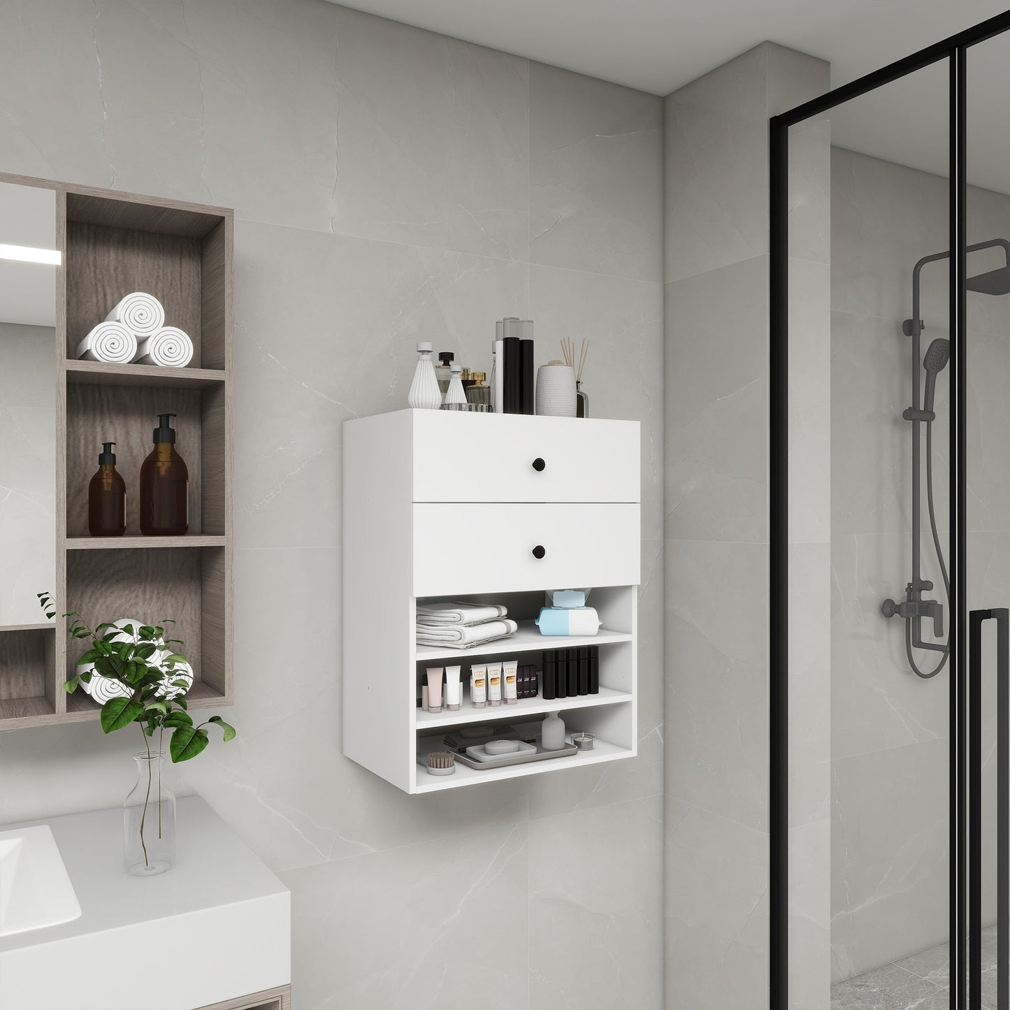 C1 Modular Wall-Mounted Closet System – 2-Drawer Wooden Storage Unit (White)