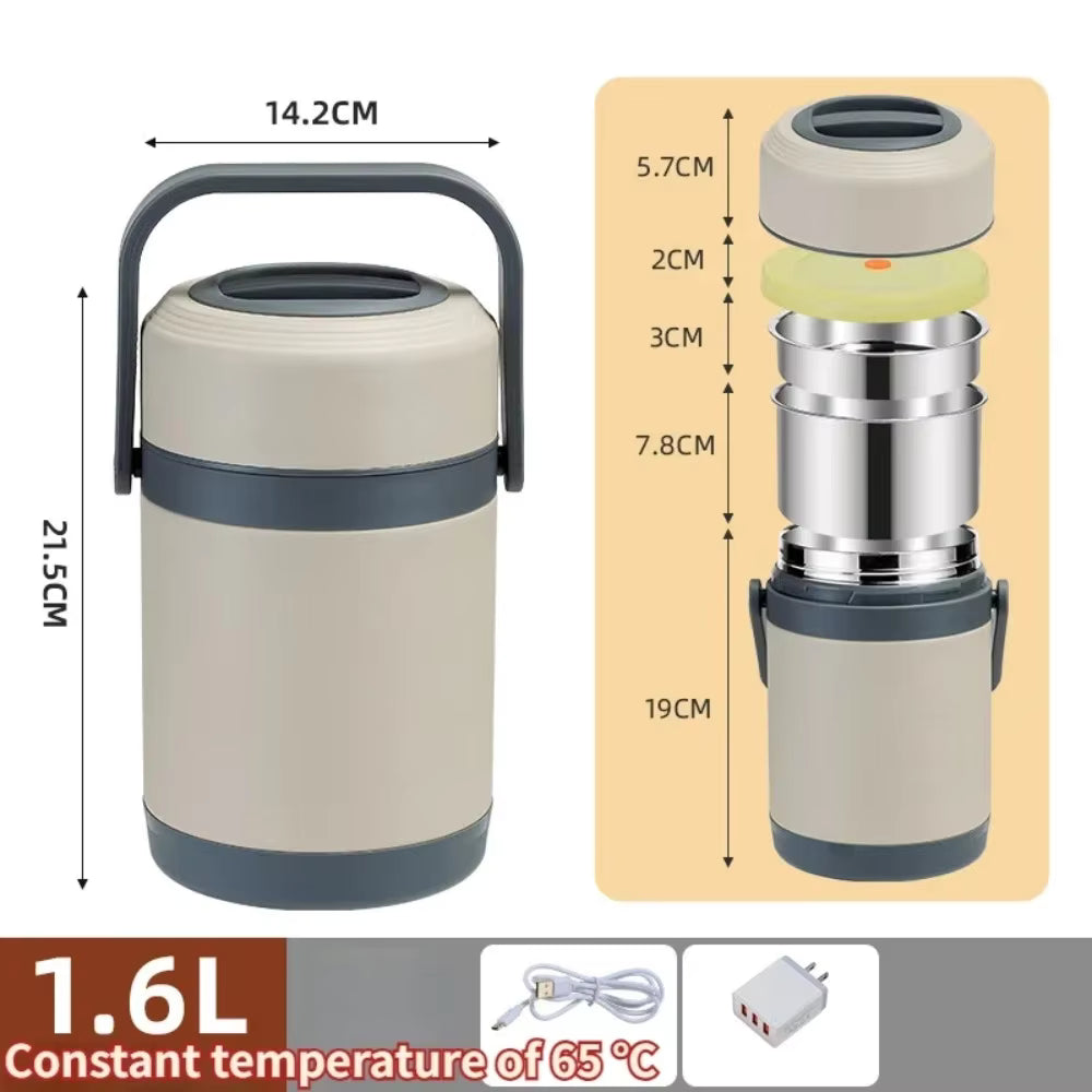 USB Electric Heated Stainless Steel Lunch Box 1.6L