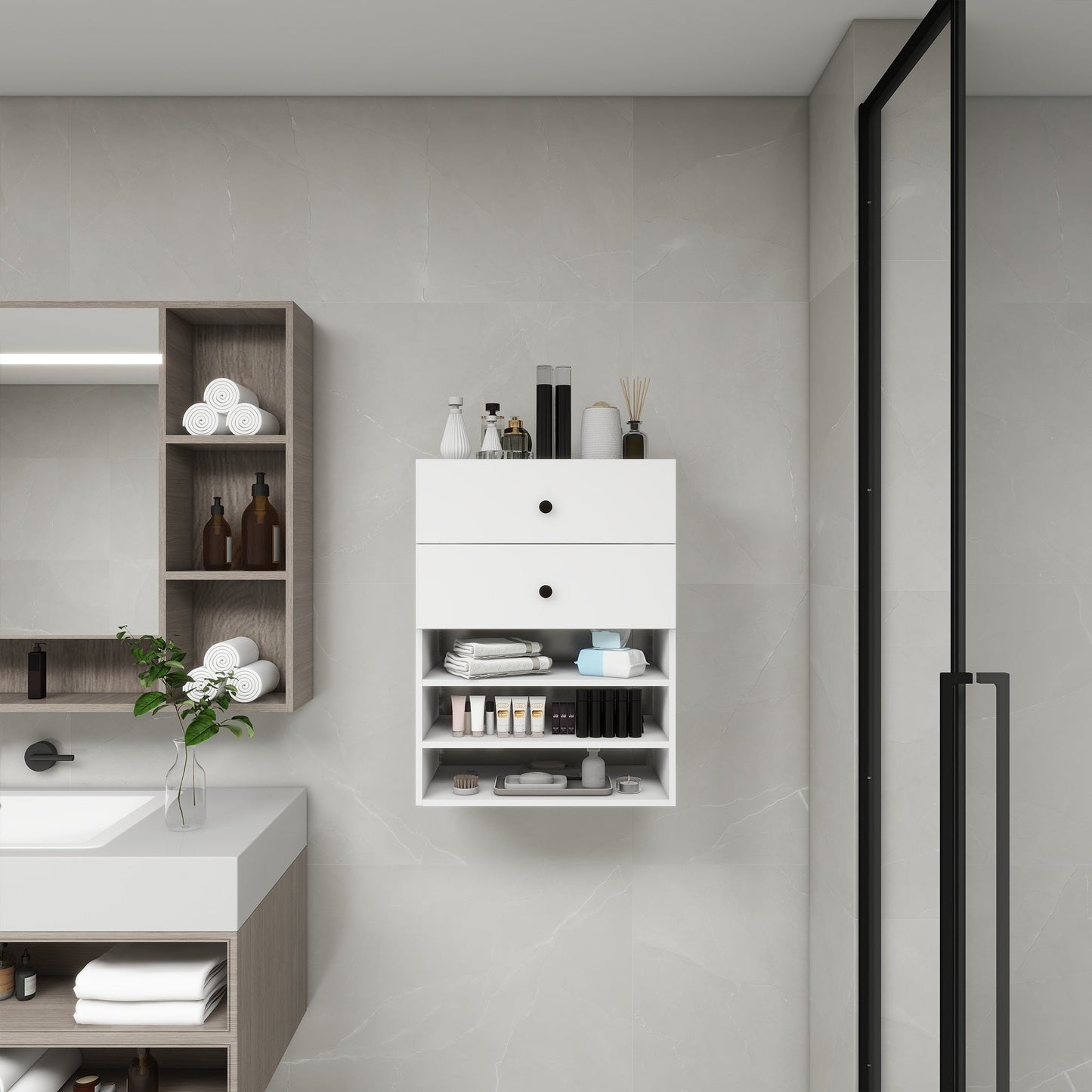 C1 Modular Wall-Mounted Closet System – 2-Drawer Wooden Storage Unit (White)